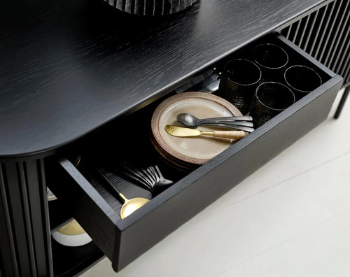 Komoda Siena czarna ryflowana 160 cm nowoczesna komoda do salonu