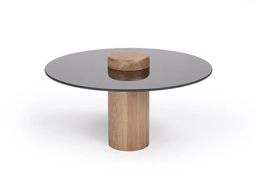 Stolik kawowy okrągły szklany z lustrem TYK 63 cm dębowy nowoczesny do salonu NORDIFRA