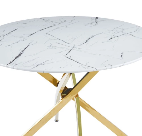 Stół okrągły szklany Edward biały marmur 100 cm glamour do jadalni i salonu Intesi