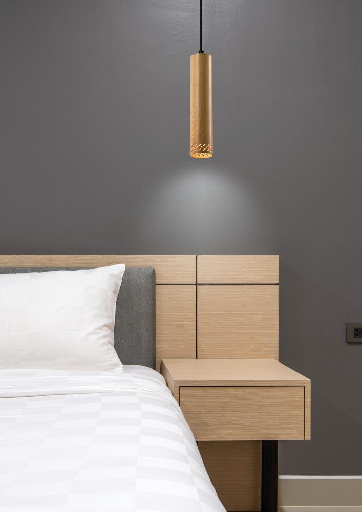 Lampa wisząca Tubo czarny 1x25W GU10 klosz 25cm drewniany