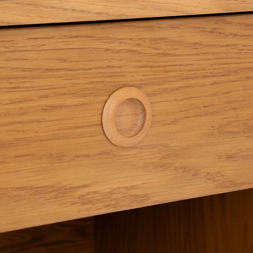 Stolik nocny Charlie w stylu skandynawskim z drewna kauczukowego, naturalny dąb, 44,5 cm szerokości, z szufladą i półką