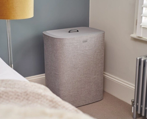 Joseph Joseph Tota nowoczesny kosz na pranie 90l z 2 komorami do łazienki szary prostokątny