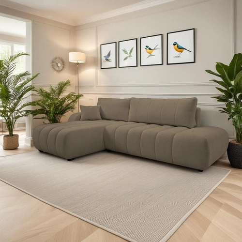 Narożnik z funkcją spania Hobro lewy szaro-brązowy do salonu nowoczesny Intesi