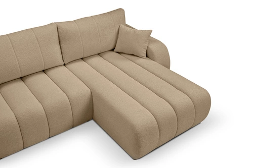 Narożnik z funkcją spania Hobro beżowy nowoczesny prawy do salonu z pojemnikiem