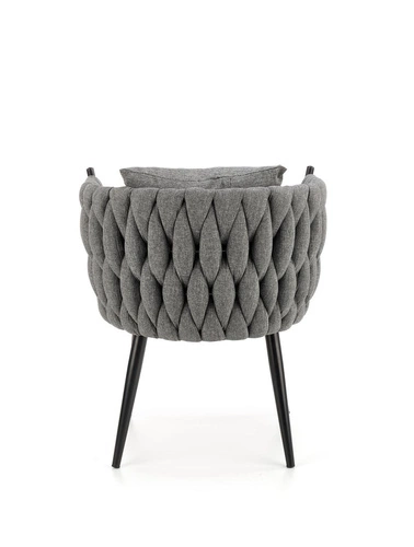 Fotel wypoczynkowy Tresse szary welur glamour do salonu z poduszką na czarnej podstawie