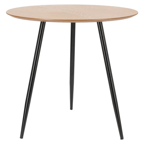 Stół okrągły do jadalni Sottile 80 cm nowoczesny naturalny blat i czarne metalowe nogi Simplet
