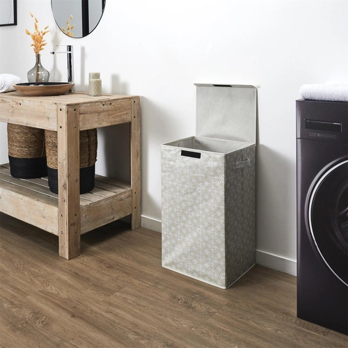 Intesi nowoczesny kosz na pranie do łazienki szary materiałowy z pokrywą i uchwytami 60x35x30 cm