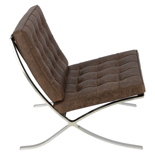 Fotel wypoczynkowy BA1 inspirowany Barcelona skórzany brązowy do salonu nowoczesny retro