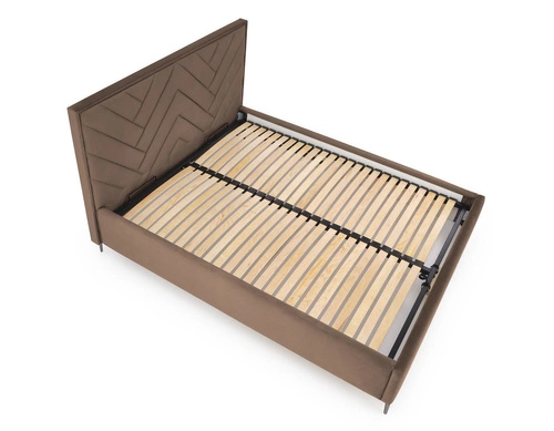 Łóżko tapicerowane Modulo W1 beżowe z pojemnikiem i zagłówkiem do sypialni