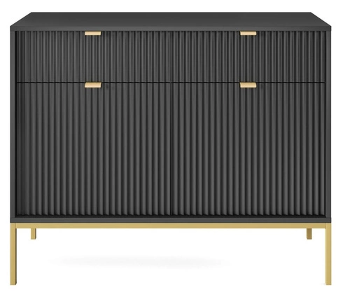 Zestaw mebli do sypialni czarny/złoty Delicious ryflowane fronty