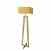 Lampa podłogowa JAWA nowoczesna drewniana z musztardowym abażurem do salonu Lysne 138 cm
