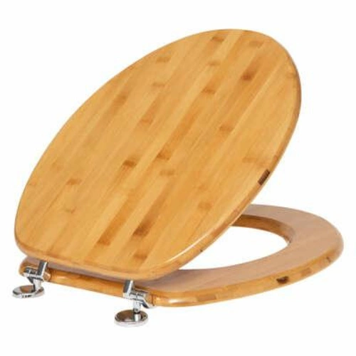 Deska sedesowa bambusowa Abby do toalety nowoczesna antybakteryjna z metalowymi zawiasami