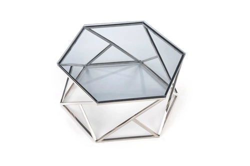 Stolik kawowy Tina szklany heksagonalny dymiony glamour do salonu 80x70 cm Intesi