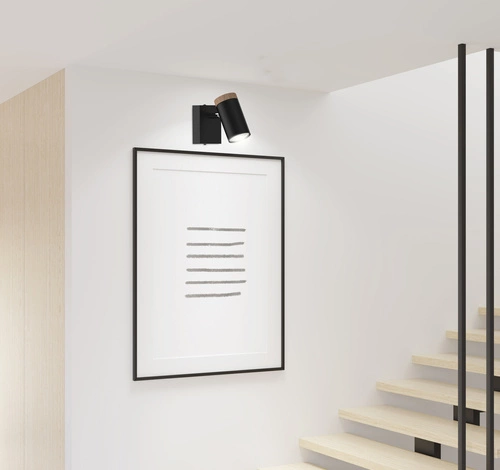 Kinkiet Lagos lampa czarny 1x15 GU10  klosz czarny+drewniany