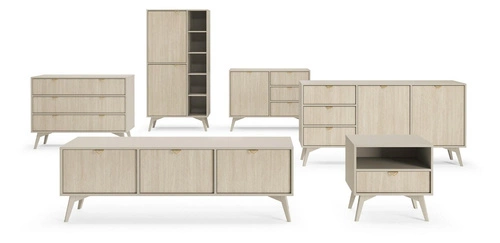 Komoda Sage Wood z szufladami w jodełkę boho glamour na nóżkach 106 cm do salonu Intesi