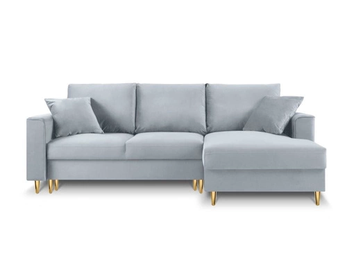 Narożnik z funkcją spania Cartadera Light Blue Velvet Prawostronna kolor nóg złoty