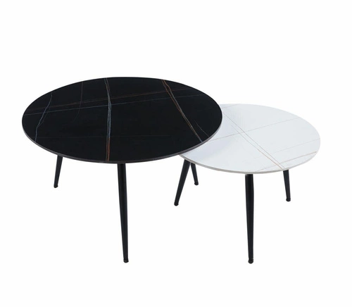 Zestaw 2 okrągłych stolików kawowych Tifa marmurowych do salonu nowoczesny loft 80 i 60 cm