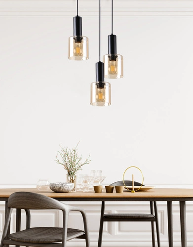 Lampa wisząca Isar talerz czarny 3x40  E27 klosz bursztynowy