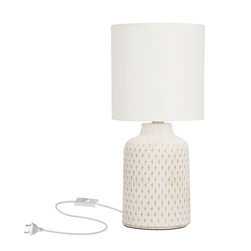 Biała lampka nocna do sypialni Iner nowoczesna ceramiczna z abażurem Candellux 32 cm