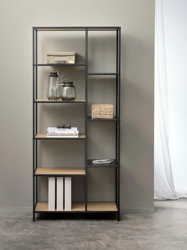 Regał Altino loftowy 180 cm czarny dąb na książki do salonu