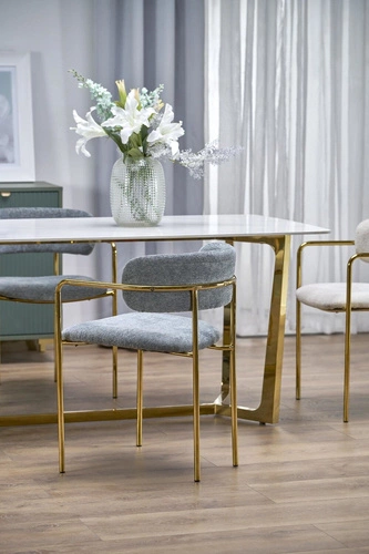Stół do jadalni Rohs biały marmur i złoto 160x90 cm nowoczesny glamour prostokątny Intesi