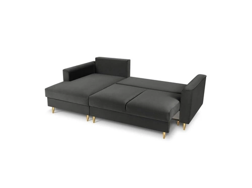 Narożnik z funkcją spania Leona Dark Grey Velvet Lewostronna kolor nóg złoty