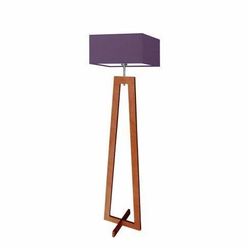 Lampa podłogowa do salonu JAWA fioletowa z abażurem, nowoczesna drewniana Lysne 138 cm