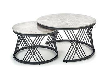Zestaw 2 okrągłych stolików kawowych Intela szary marmur nowoczesny do salonu Intesi
