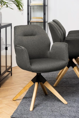 Krzesło obrotowe tapicerowane Aura Actona do salonu skandynawskie szare z podłokietnikami