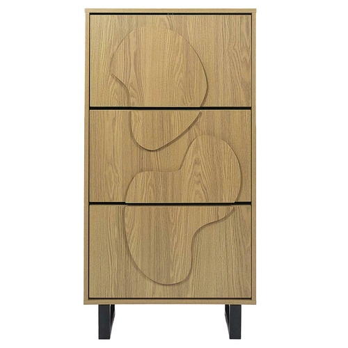 Szafka na buty Calypso Intesi wysoka boho dąb z czarną podstawą i zdobionym frontem do przedpokoju