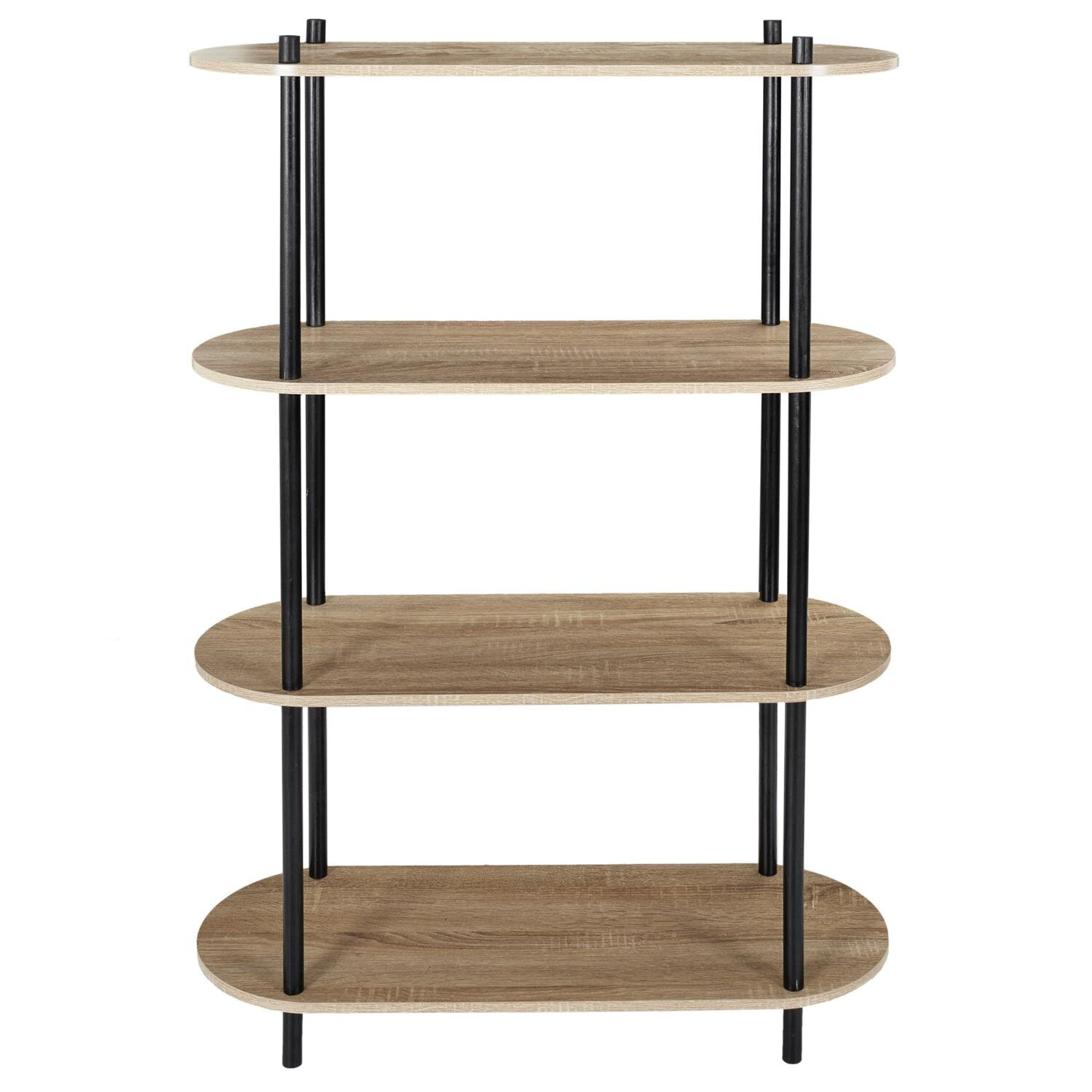 Regał na książki do salonu Cobe 4 półki drewniany sosnowy vintage naturalny czarny Intesi