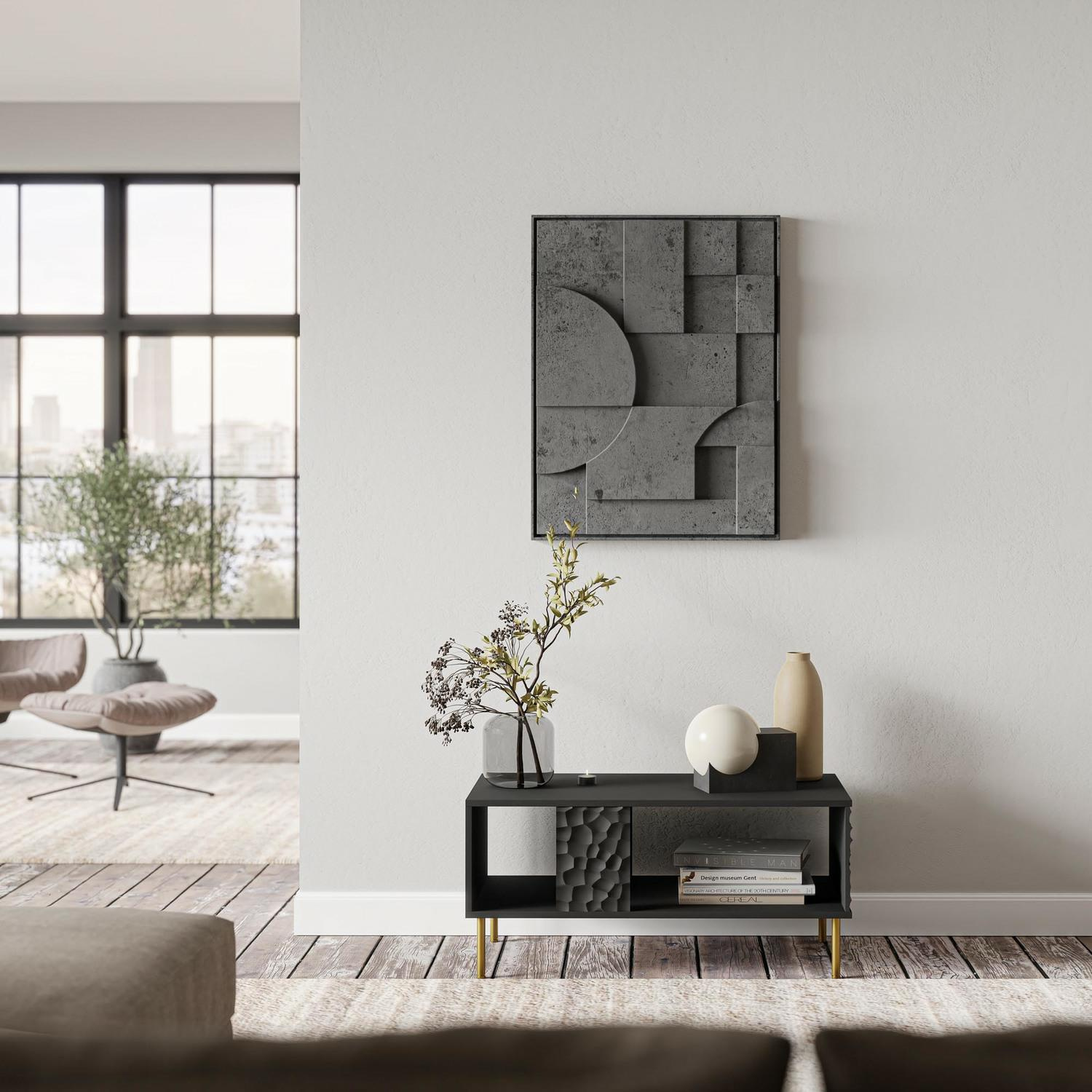 Stolik kawowy Afir czarny prostokątny loftowy z półką 92x50 cm do salonu Intesi