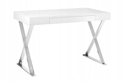 Konsola Galati biała glamour z szufladą i chromowaną podstawą do salonu lub sypialni 120 cm