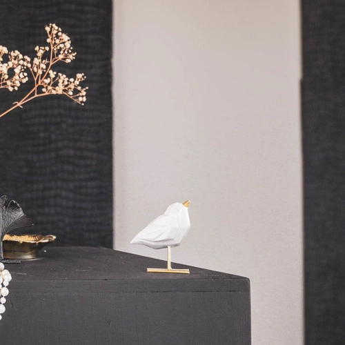 Figurka dekoracyjna Love Bird glamour biały do salonu lub na komodę HV decor 9 cm