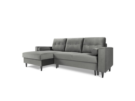 Narożnik z funkcją spania Leona Light Grey Velvet Lewostronna kolor nóg czarny