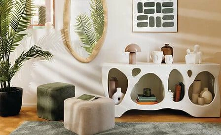 Pufa do salonu Doki 2 w 1 kwadratowa welurowa zielono-szara Atmosphera 41 cm