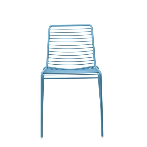 Krzesło ogrodowe metalowe Summer niebieskie nowoczesne sztaplowane do tarasu i restauracji
