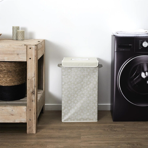 Intesi nowoczesny kosz na pranie do łazienki szary materiałowy z pokrywą i uchwytami 60x35x30 cm