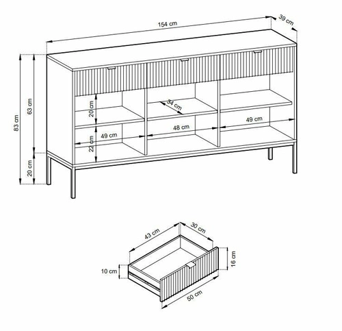 Komoda Delicious ryflowana kaszmir z szufladami nowoczesna glamour 154 cm do salonu Intesi