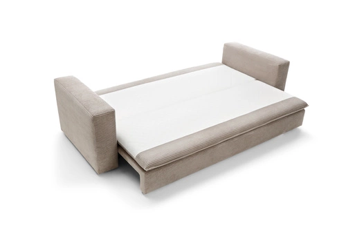 Sofa rozkładana z funkcją spania Ulnes 3 osobowa sztruksowa beżowa do salonu z pojemnikiem
