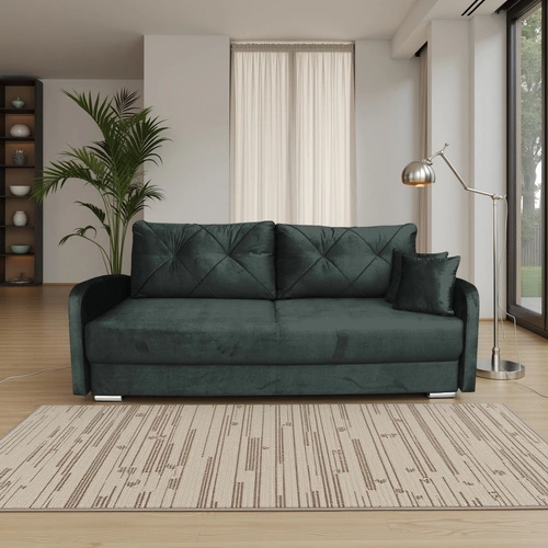 Sofa rozkładana z funkcją spania Urduna zielona skandynawska do salonu z pojemnikiem