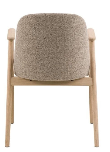 Krzesło tapicerowane Leo Actona do jadalni skandynawskie beżowe z podłokietnikami dąb