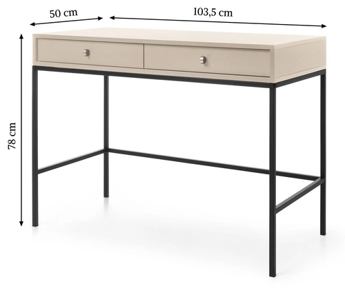 Nowoczesna toaletka Evora beżowa z szufladami do sypialni, elegancka konsola glamour