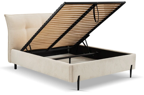 Łóżko tapicerowane Biscuit 180x200 beżowe z pojemnikiem skandynawskie do sypialni