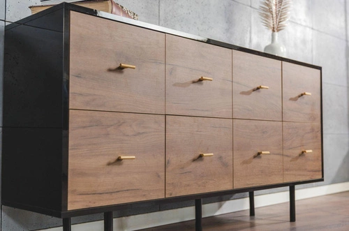 Komoda z szufladami MAUD czarna dąb craft tobacco nowoczesna do salonu i sypialni SKANDICA
