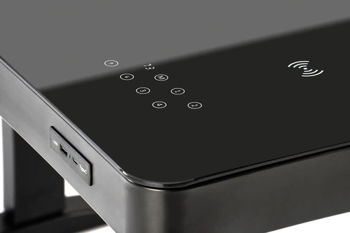 Biurko nowoczesne z regulacją wysokości Alembe Intesi czarne szklane do pracy z portem USB