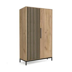 Szafa z lamelami Markle nowoczesna dąb craft/czarny z półkami do sypialni 94 cm