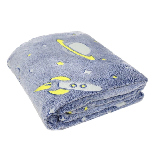 Komplet pościeli dziecięcej 140x200 Intesi kosmos świecący w ciemności poliester niebieski