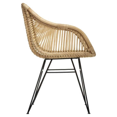 Krzesło rattanowe Koeta Atmosphera do jadalni i salonu z podłokietnikami na metalowych nogach