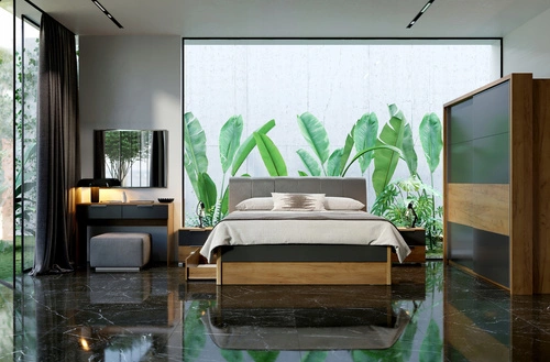 Szafa przesuwna Matle 200 cm dąb szary nowoczesna z półkami do sypialni garderoby